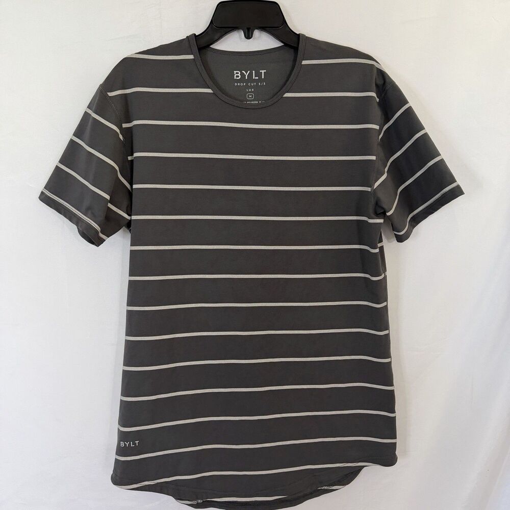 BYLT Drop Cut S/S Lux Men’s T Shirt Dark Gray MEDIUM Short Sleeve Stripe